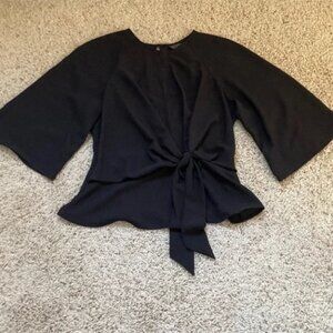 TOPSHOP Black Tie Front Keyhole Open Back Blouse